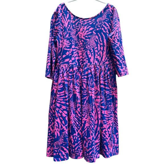 Lilly Pulitzer Mini Evelyn Zebra Dress Blue Pink 100% Cotton Bow Girl XL (12-14) - Picture 1 of 6